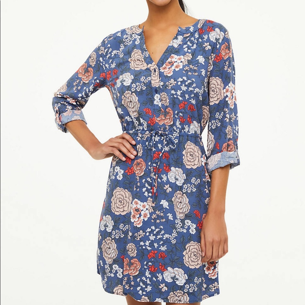 Loft floral tie waist shirt dress